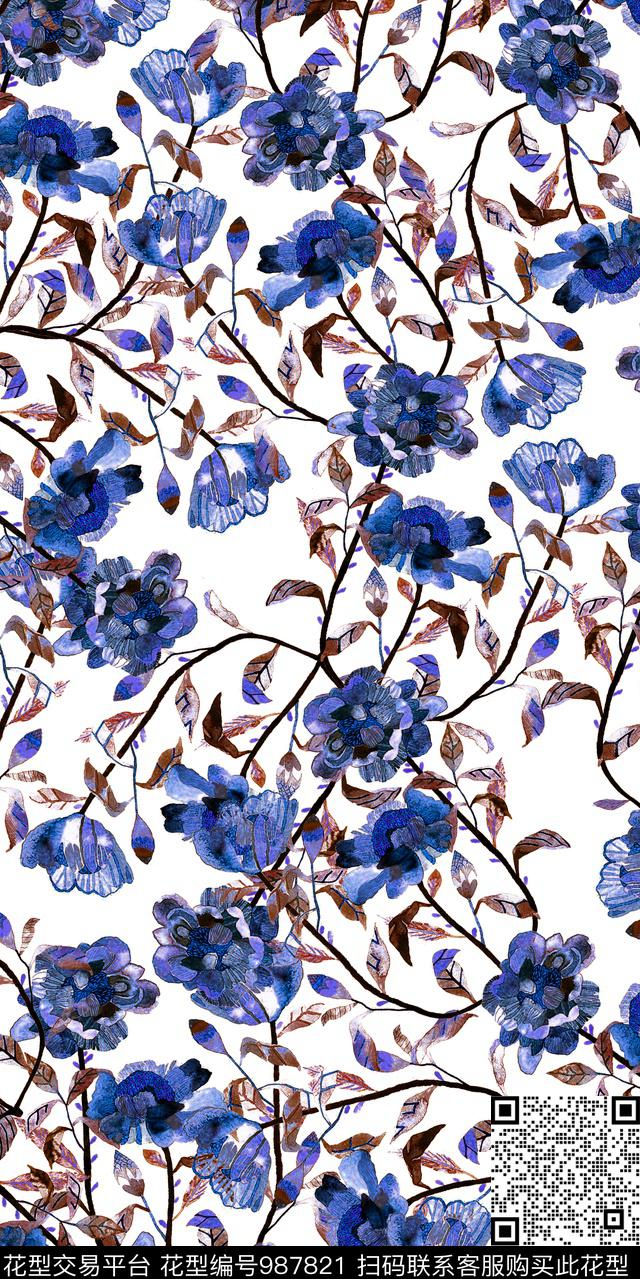 数码华亿平台花卉大牌风数码印花华亿平台下载（图片编号: 987821） - 瓦栏（Walan）