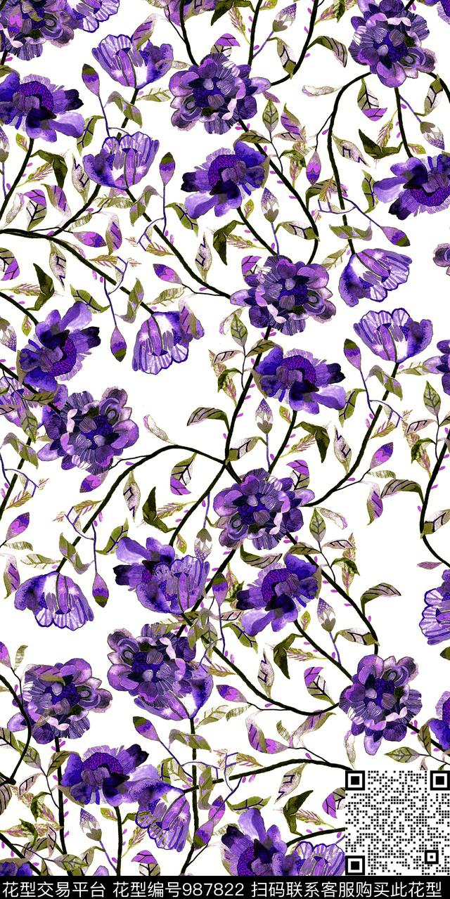 数码华亿平台花卉大牌风数码印花华亿平台下载（图片编号: 987822） - 瓦栏（Walan）