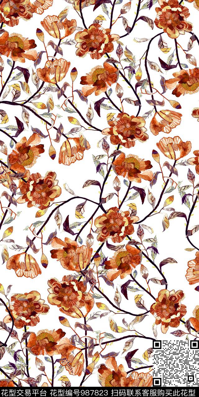 数码华亿平台花卉大牌风数码印花华亿平台下载（图片编号: 987823） - 瓦栏（Walan）