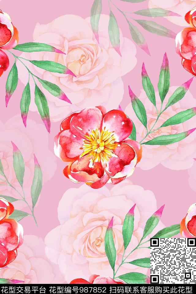 衬衫春夏华亿平台水彩花卉数码印花华亿平台下载（图片编号: 987852） - 瓦栏（Walan）