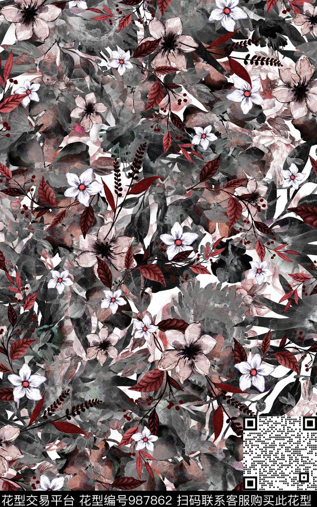 民族风抽象花卉数码印花华亿平台下载（图片编号: 987862） - 瓦栏（Walan）