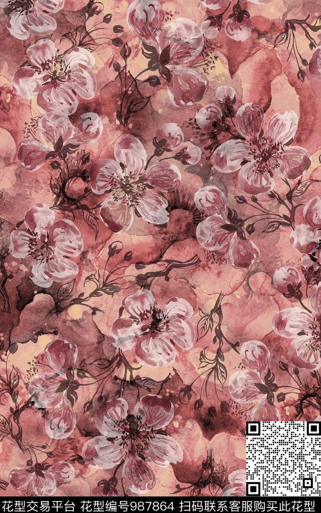 民族风抽象花卉数码印花华亿平台下载（图片编号: 987864） - 瓦栏（Walan）
