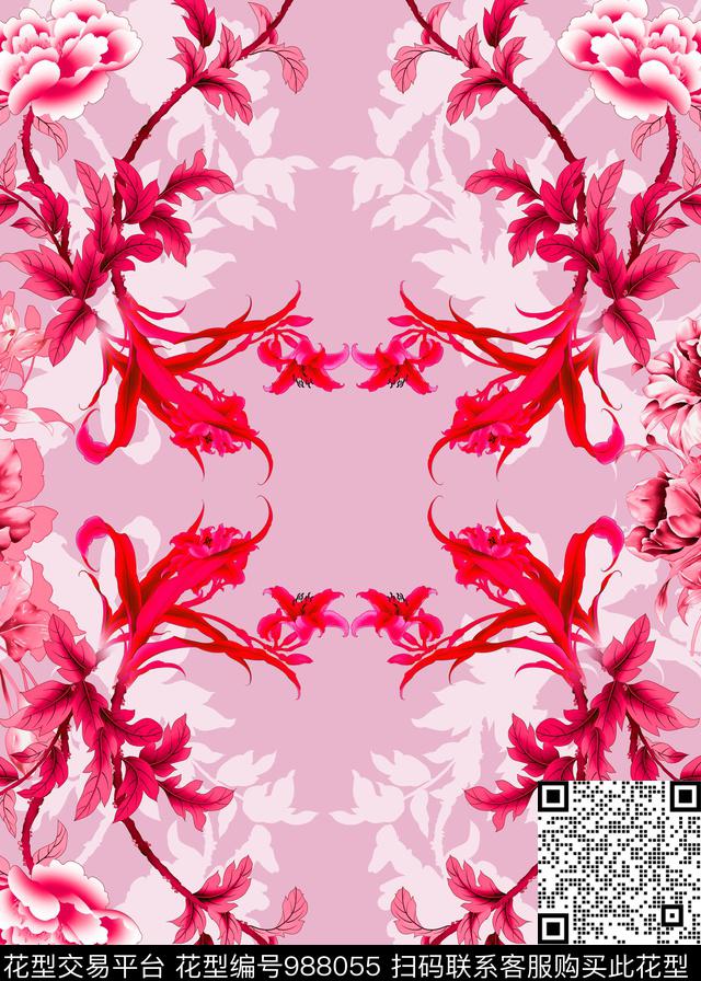 春夏华亿平台连衣裙对称花数码印花华亿平台下载（图片编号: 988055） - 瓦栏（Walan）