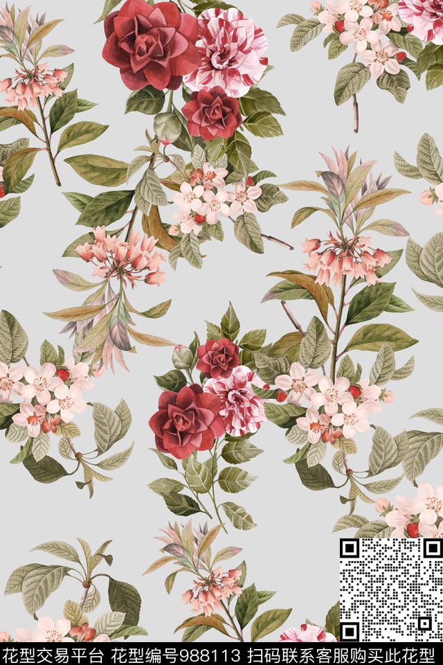 植物手绘花卉花卉数码印花华亿平台下载（图片编号: 988113） - 瓦栏（Walan）