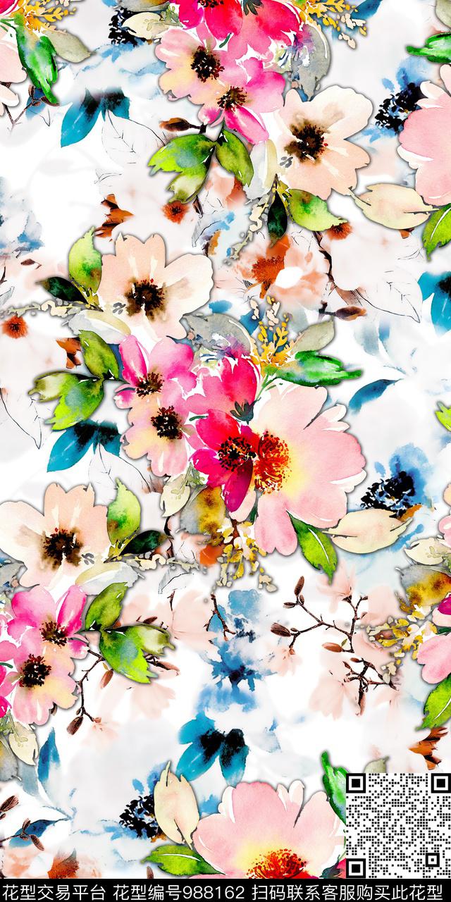 数码华亿平台水彩花卉抽象数码印花华亿平台下载（图片编号: 988162） - 瓦栏（Walan）