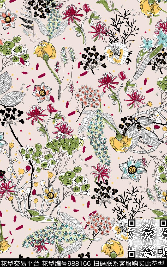 小碎花花卉文艺传统印花华亿平台下载（图片编号: 988166） - 瓦栏（Walan）