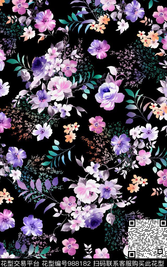 小碎花花卉文艺传统印花华亿平台下载（图片编号: 988182） - 瓦栏（Walan）