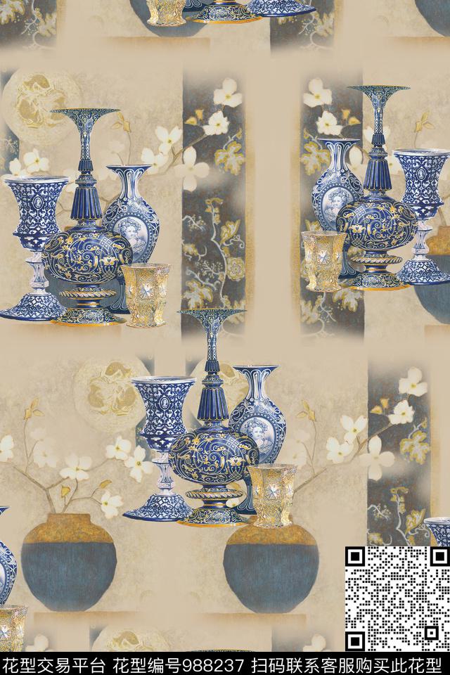 数码华亿平台古典花纹花卉数码印花华亿平台下载（图片编号: 988237） - 瓦栏（Walan）