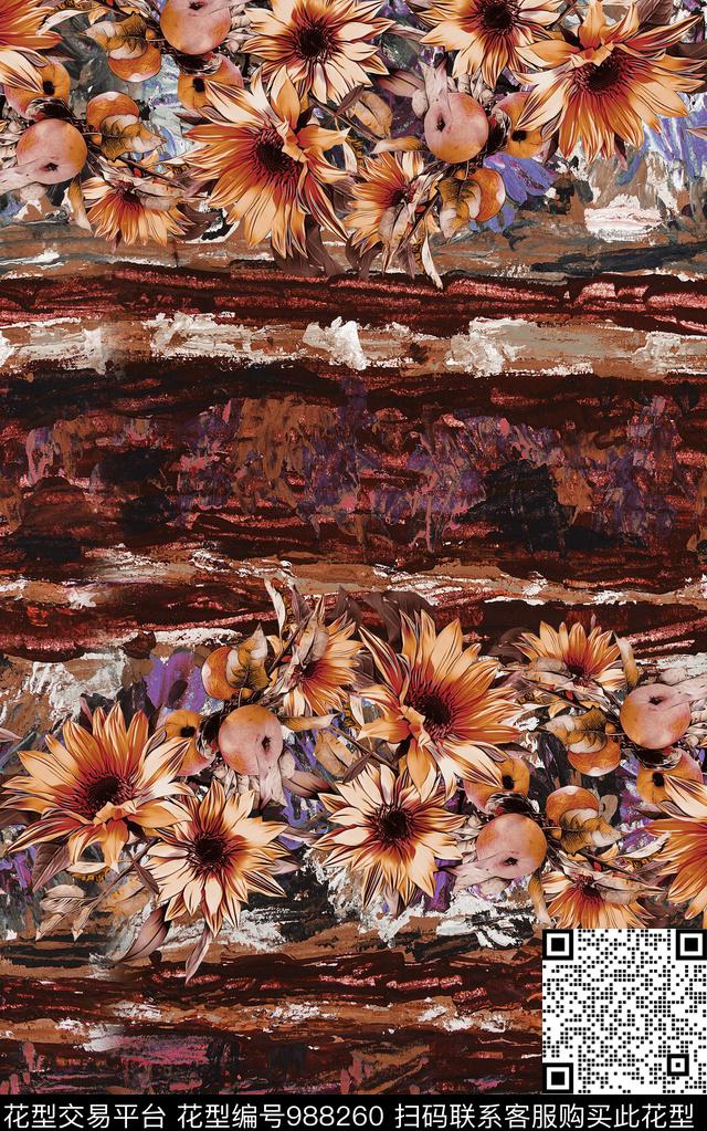 民族风抽象花卉数码印花华亿平台下载（图片编号: 988260） - 瓦栏（Walan）