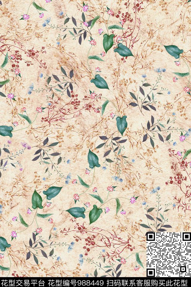 数码华亿平台手绘花卉花卉数码印花华亿平台下载（图片编号: 988449） - 瓦栏（Walan）