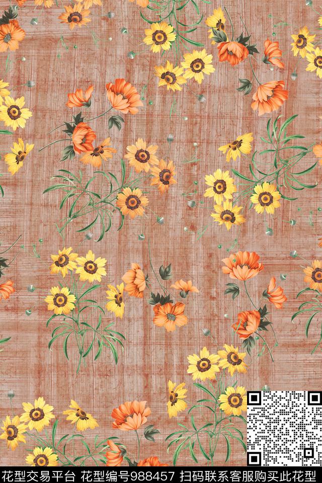 花卉小碎花小雏菊数码印花华亿平台下载（图片编号: 988457） - 瓦栏（Walan）