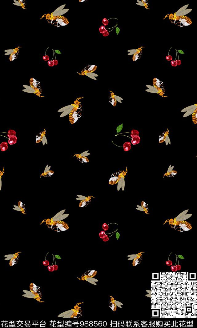 樱桃绣花华亿平台大牌风数码印花华亿平台下载（图片编号: 988560） - 瓦栏（Walan）