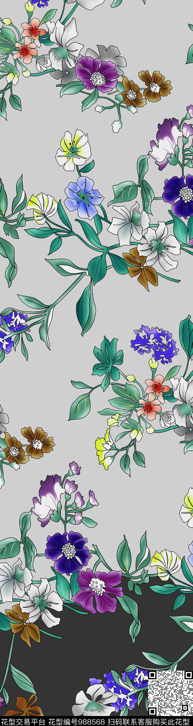 矢量花卉大牌风传统印花华亿平台下载（图片编号: 988568） - 瓦栏（Walan）