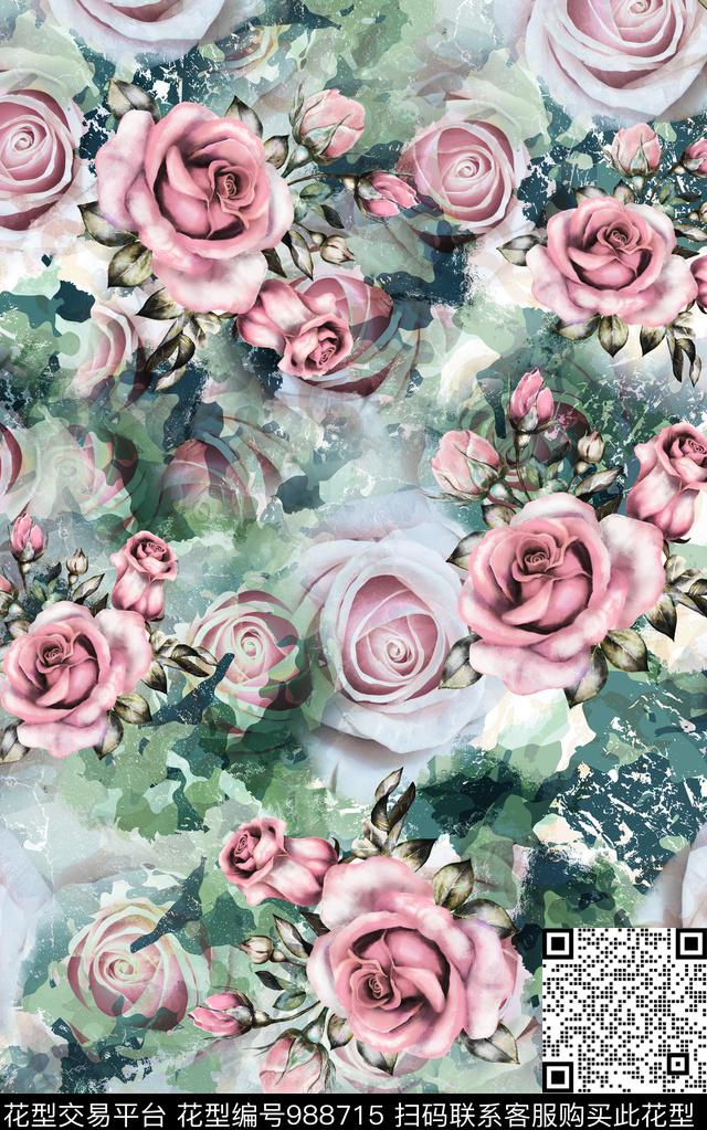 花卉复古数码印花华亿平台下载（图片编号: 988715） - 瓦栏（Walan）