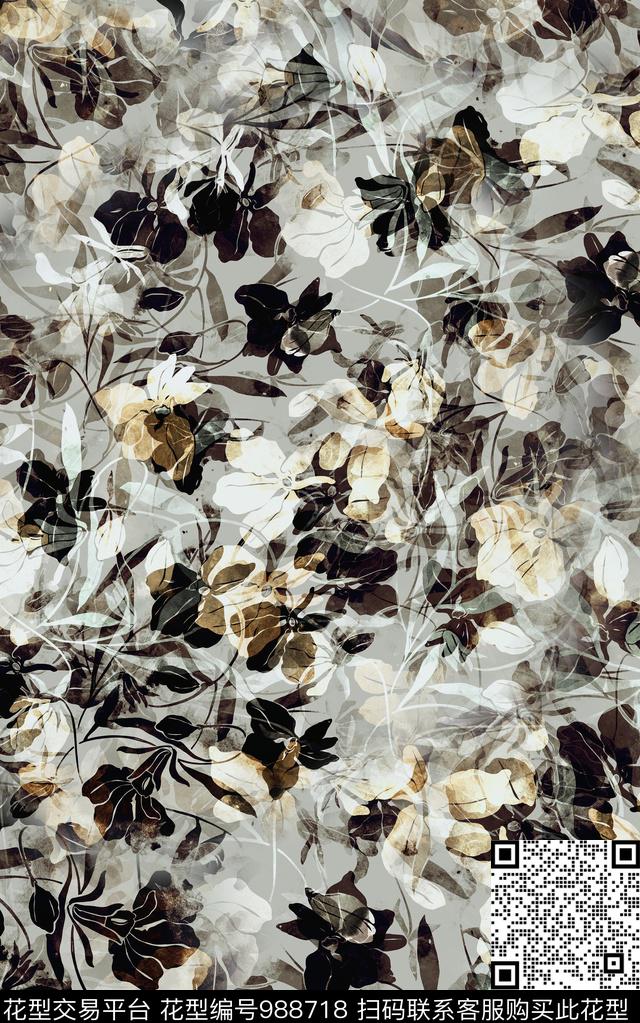 民族风抽象花卉数码印花华亿平台下载（图片编号: 988718） - 瓦栏（Walan）