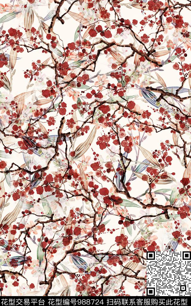 民族风抽象花卉数码印花华亿平台下载（图片编号: 988724） - 瓦栏（Walan）