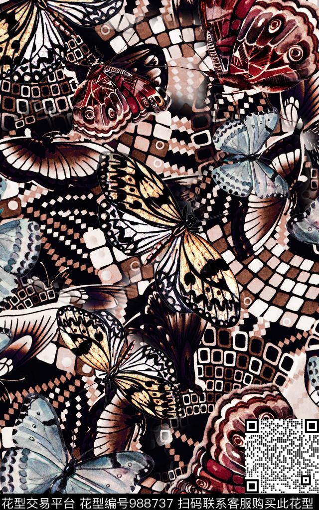 民族风抽象几何数码印花华亿平台下载（图片编号: 988737） - 瓦栏（Walan）