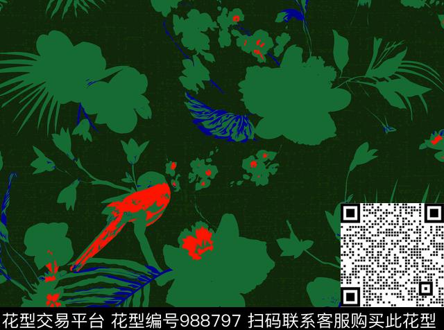 抽象花卉大牌风传统印花华亿平台下载（图片编号: 988797） - 瓦栏（Walan）