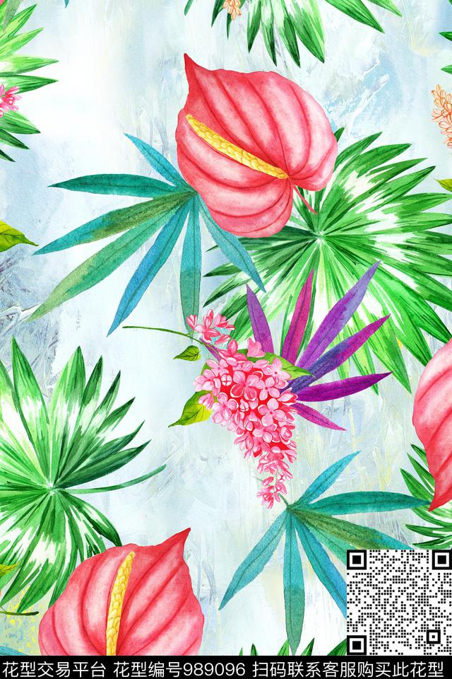 数码华亿平台手绘花卉花卉数码印花华亿平台下载（图片编号: 989096） - 瓦栏（Walan）