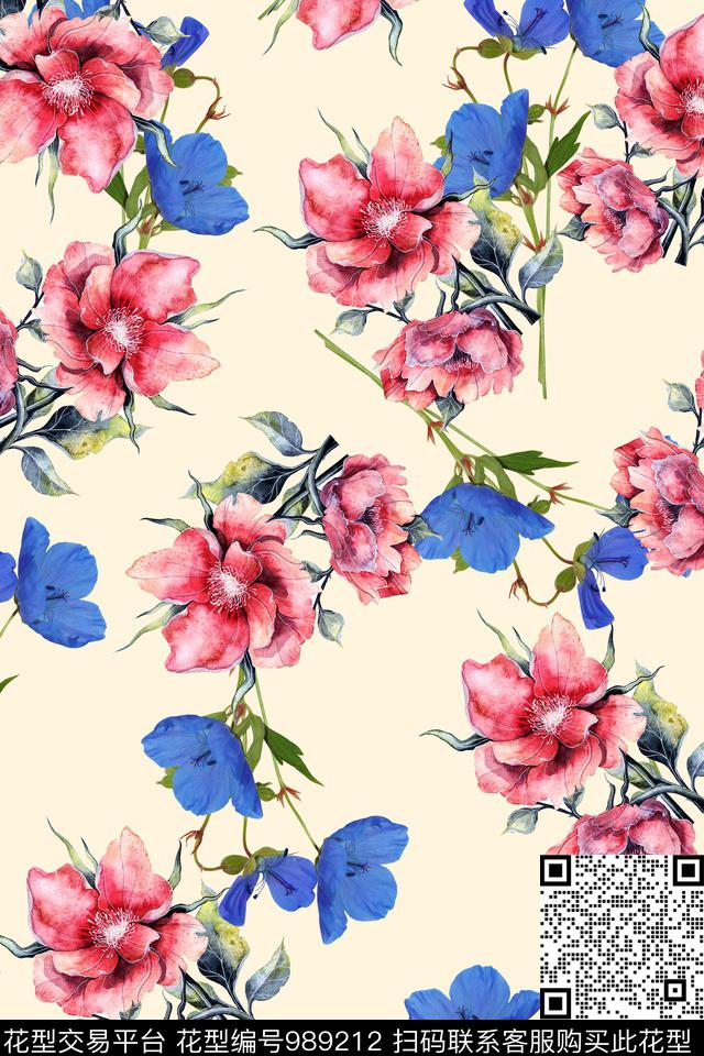 小碎花月季花绿植树叶数码印花华亿平台下载（图片编号: 989212） - 瓦栏（Walan）