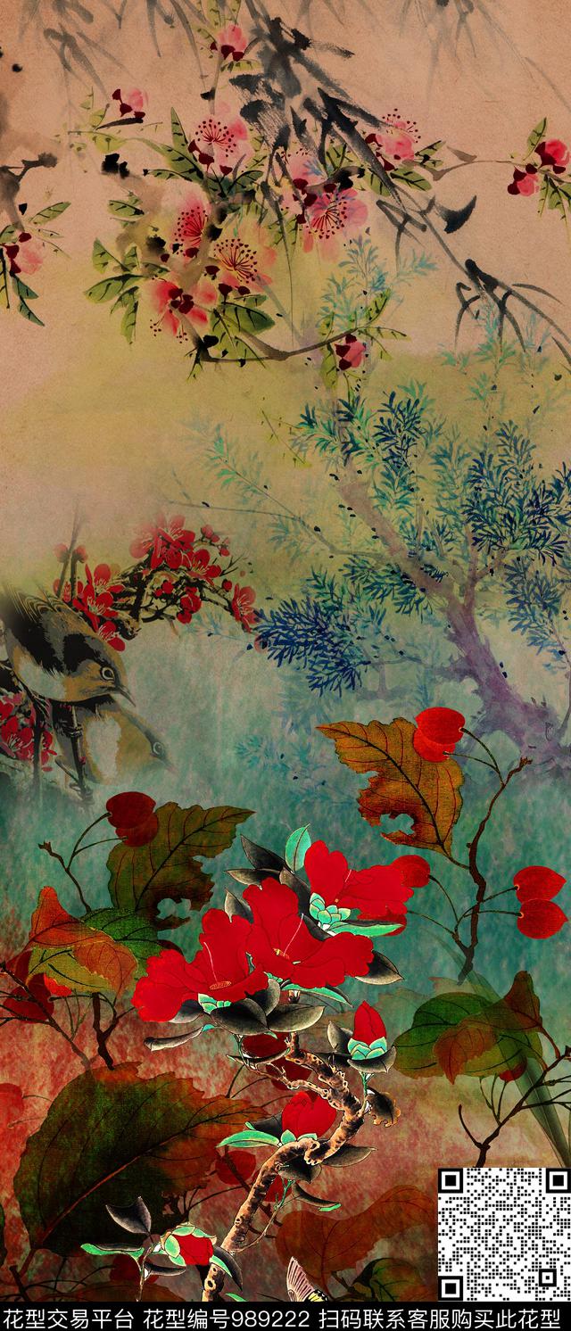 梅花花卉定位花数码印花华亿平台下载（图片编号: 989222） - 瓦栏（Walan）