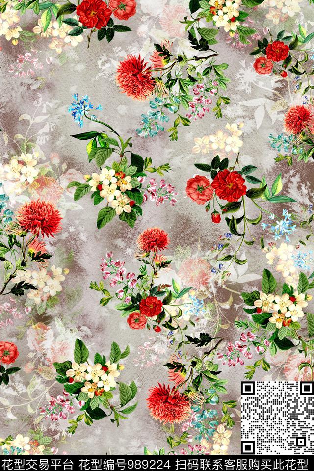 小碎花春夏华亿平台手绘花卉数码印花华亿平台下载（图片编号: 989224） - 瓦栏（Walan）