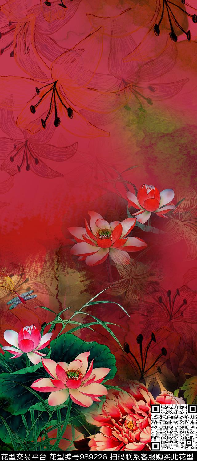 花卉牡丹香云纱数码印花华亿平台下载（图片编号: 989226） - 瓦栏（Walan）