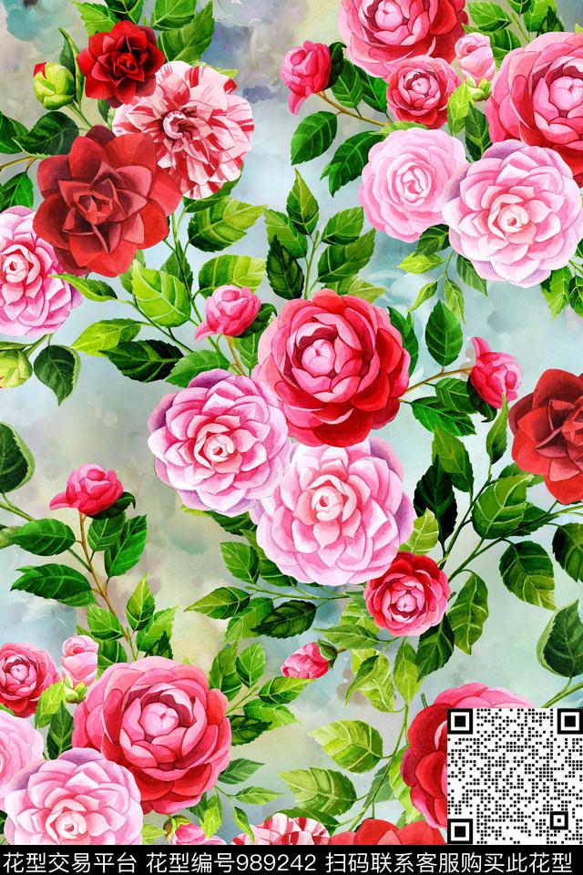 小碎花春夏华亿平台手绘花卉数码印花华亿平台下载（图片编号: 989242） - 瓦栏（Walan）