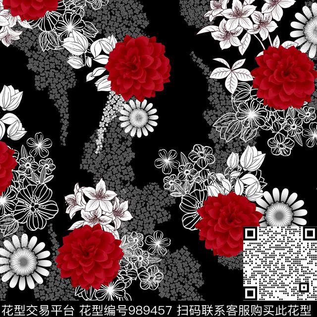 花卉女装3D立体数码印花华亿平台下载（图片编号: 989457） - 瓦栏（Walan）