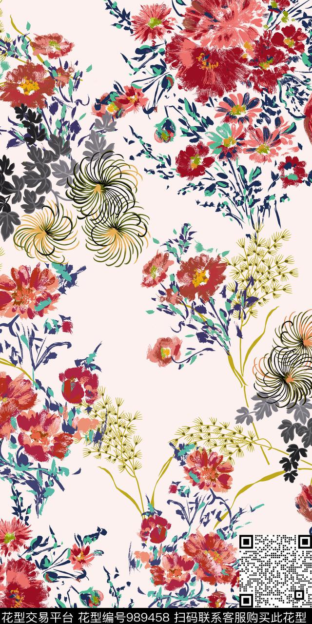 花卉女装绿植树叶数码印花华亿平台下载（图片编号: 989458） - 瓦栏（Walan）