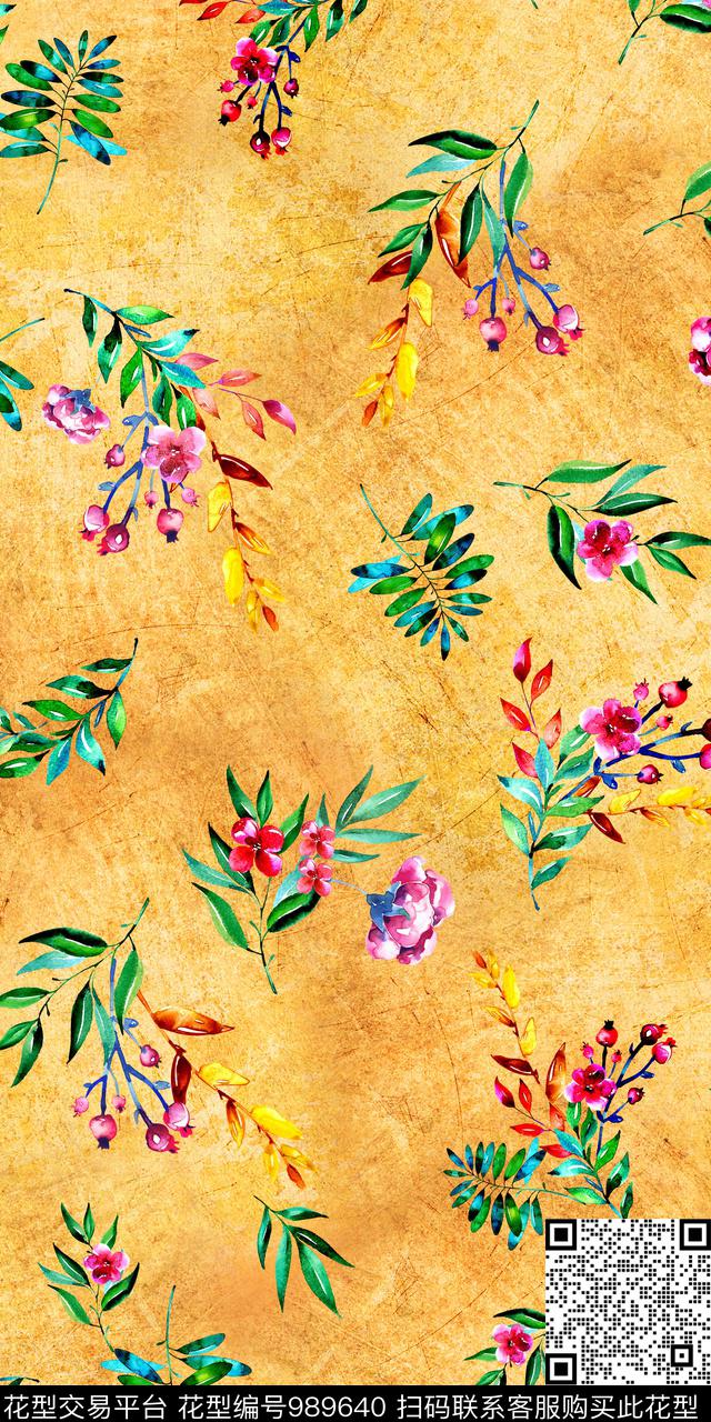 春夏华亿平台小碎花手绘花卉数码印花华亿平台下载（图片编号: 989640） - 瓦栏（Walan）