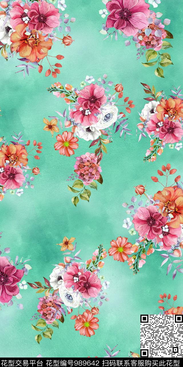 春夏华亿平台小碎花手绘花卉数码印花华亿平台下载（图片编号: 989642） - 瓦栏（Walan）