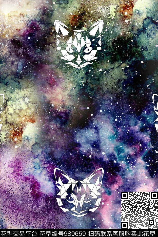 猫抽象星空数码印花华亿平台下载（图片编号: 989659） - 瓦栏（Walan）
