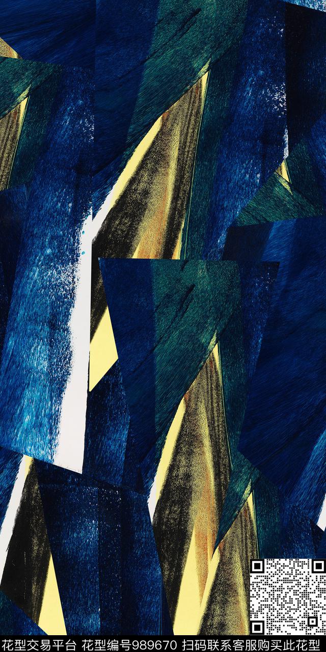 抽象几何手绘花卉数码印花华亿平台下载（图片编号: 989670） - 瓦栏（Walan）