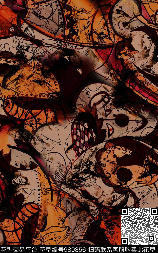 民族风抽象几何数码印花华亿平台下载（图片编号: 989856） - 瓦栏（Walan）