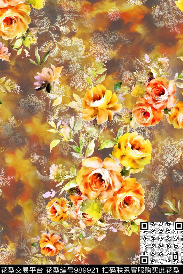 数码华亿平台花卉香云纱数码印花华亿平台下载（图片编号: 989921） - 瓦栏（Walan）