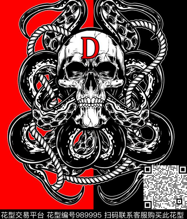 骷髅大红字母头骨传统印花华亿平台下载（图片编号: 989995） - 瓦栏（Walan）