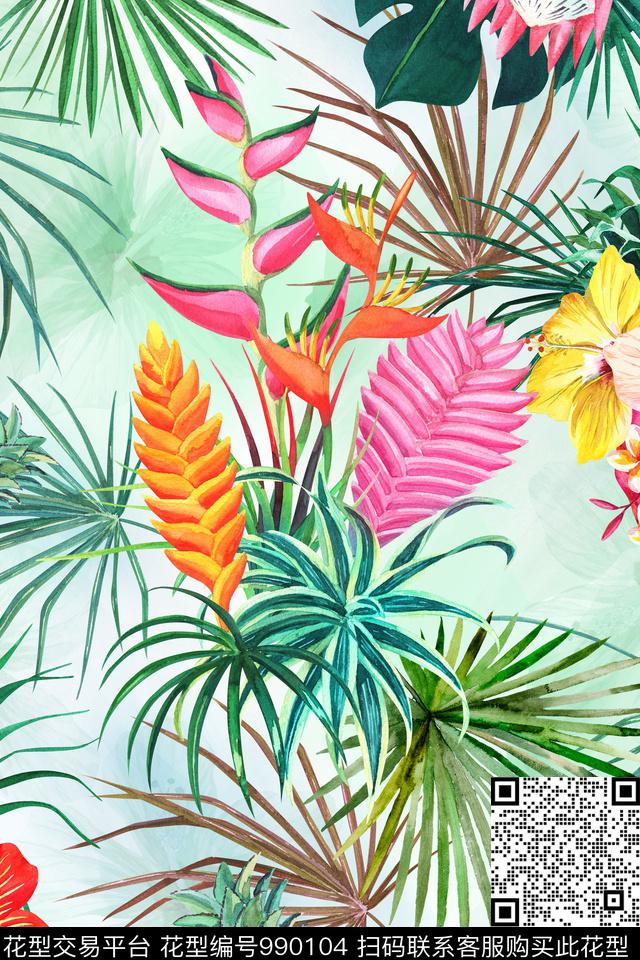 数码华亿平台大花花卉数码印花华亿平台下载（图片编号: 990104） - 瓦栏（Walan）