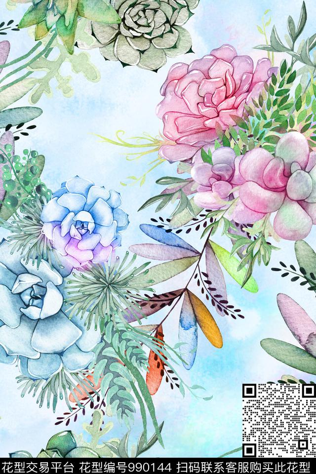 多肉肌理花卉数码印花华亿平台下载（图片编号: 990144） - 瓦栏（Walan）