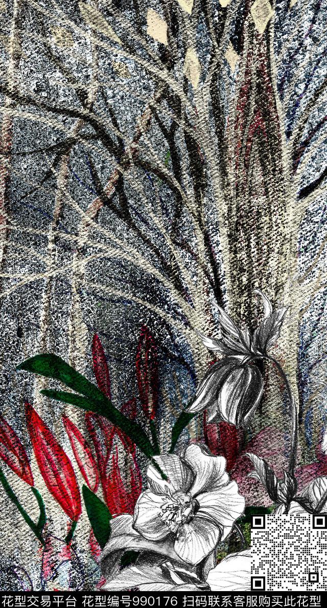 民族风抽象花卉数码印花华亿平台下载（图片编号: 990176） - 瓦栏（Walan）