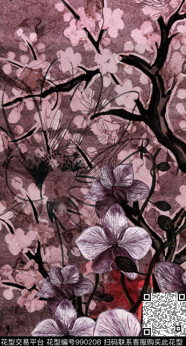 民族风抽象花卉数码印花华亿平台下载（图片编号: 990208） - 瓦栏（Walan）