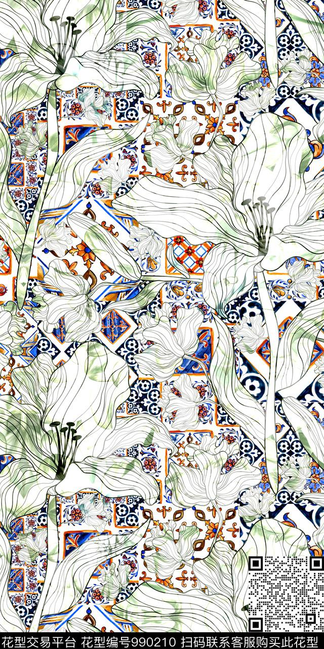 手绘花卉花卉欧洲数码印花华亿平台下载（图片编号: 990210） - 瓦栏（Walan）