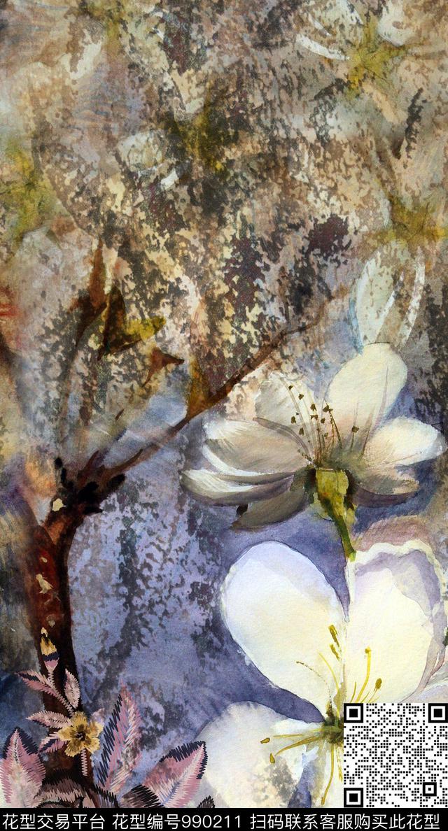 民族风抽象花卉数码印花华亿平台下载（图片编号: 990211） - 瓦栏（Walan）