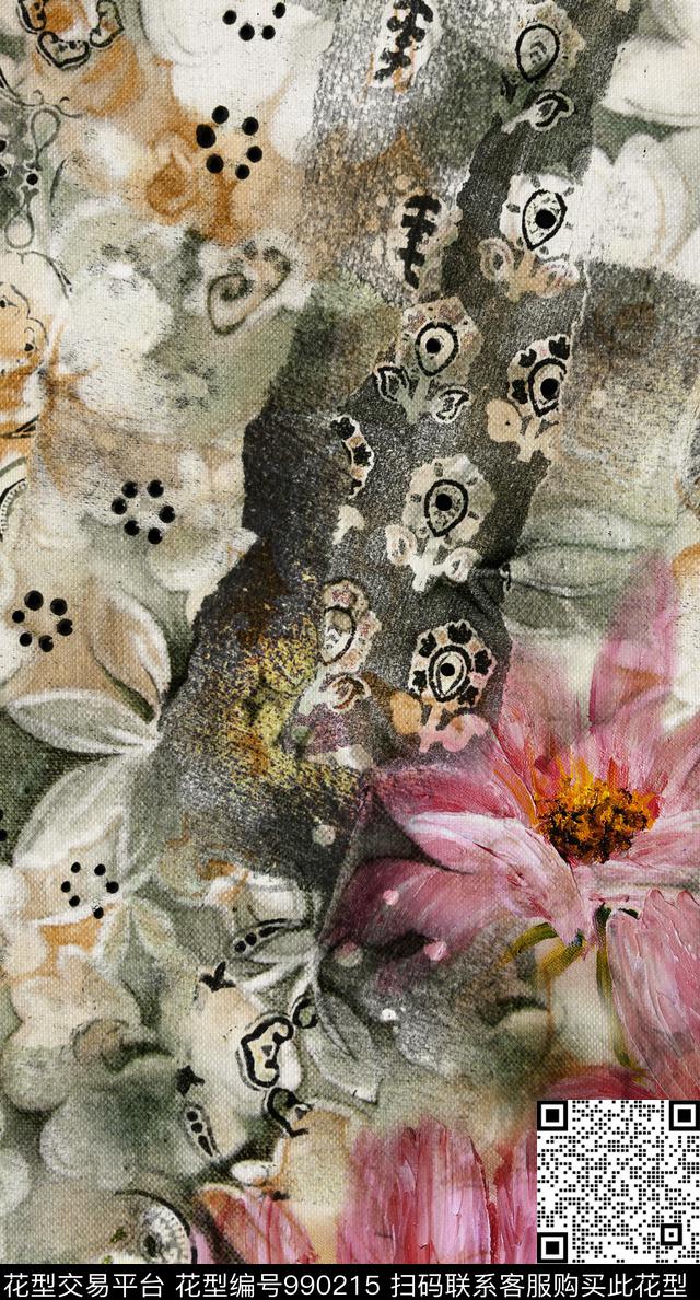 民族风抽象花卉数码印花华亿平台下载（图片编号: 990215） - 瓦栏（Walan）