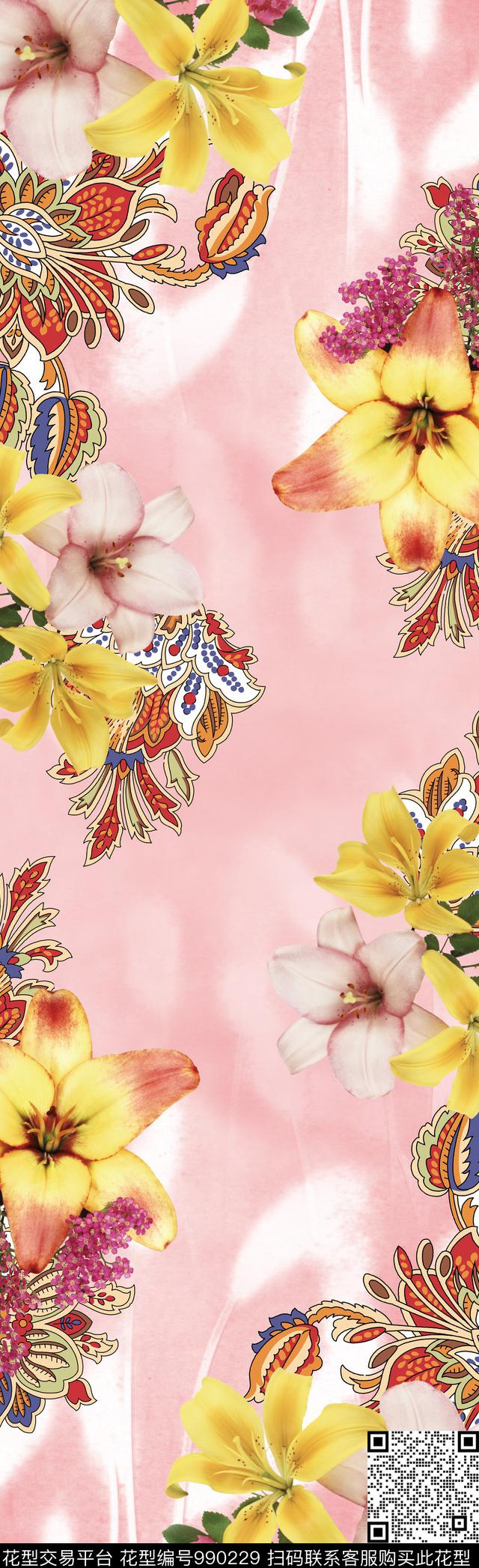 数码华亿平台围巾兰花数码印花华亿平台下载（图片编号: 990229） - 瓦栏（Walan）