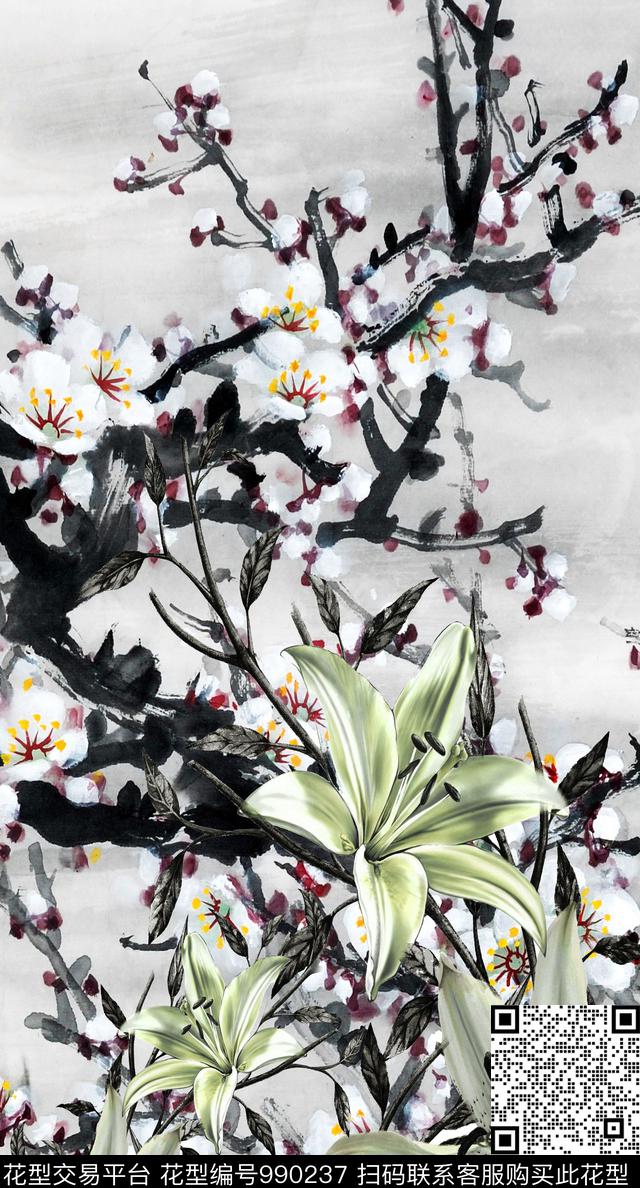 民族风抽象花卉数码印花华亿平台下载（图片编号: 990237） - 瓦栏（Walan）