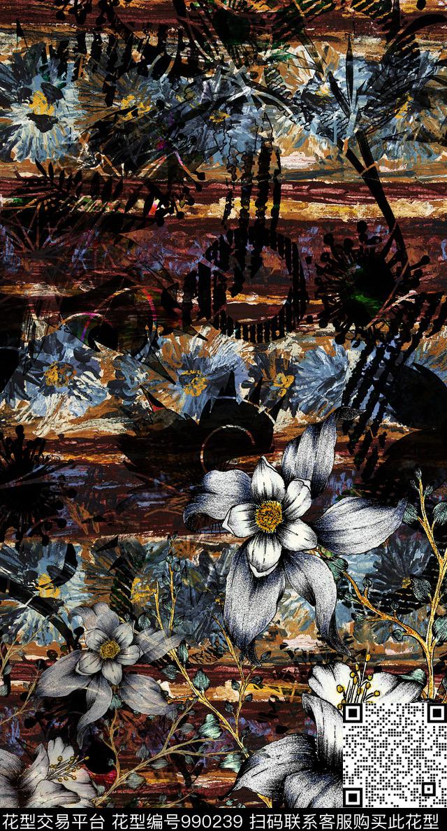 民族风抽象花卉数码印花华亿平台下载（图片编号: 990239） - 瓦栏（Walan）