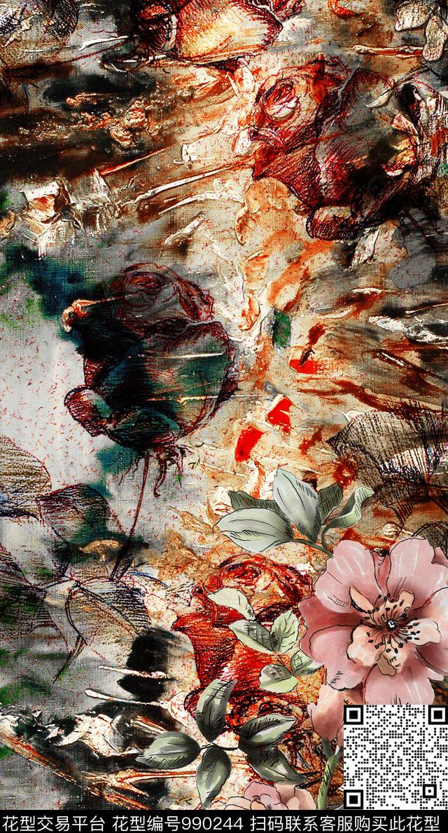 民族风抽象花卉数码印花华亿平台下载（图片编号: 990244） - 瓦栏（Walan）