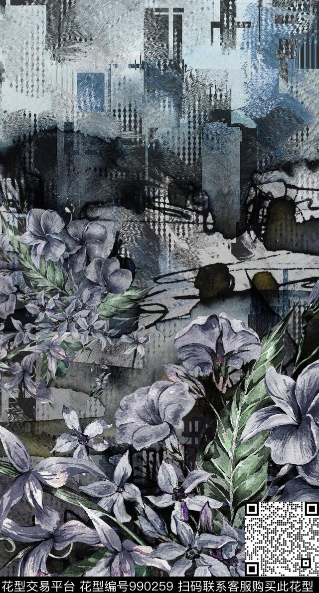 花卉复古大牌风数码印花华亿平台下载（图片编号: 990259） - 瓦栏（Walan）
