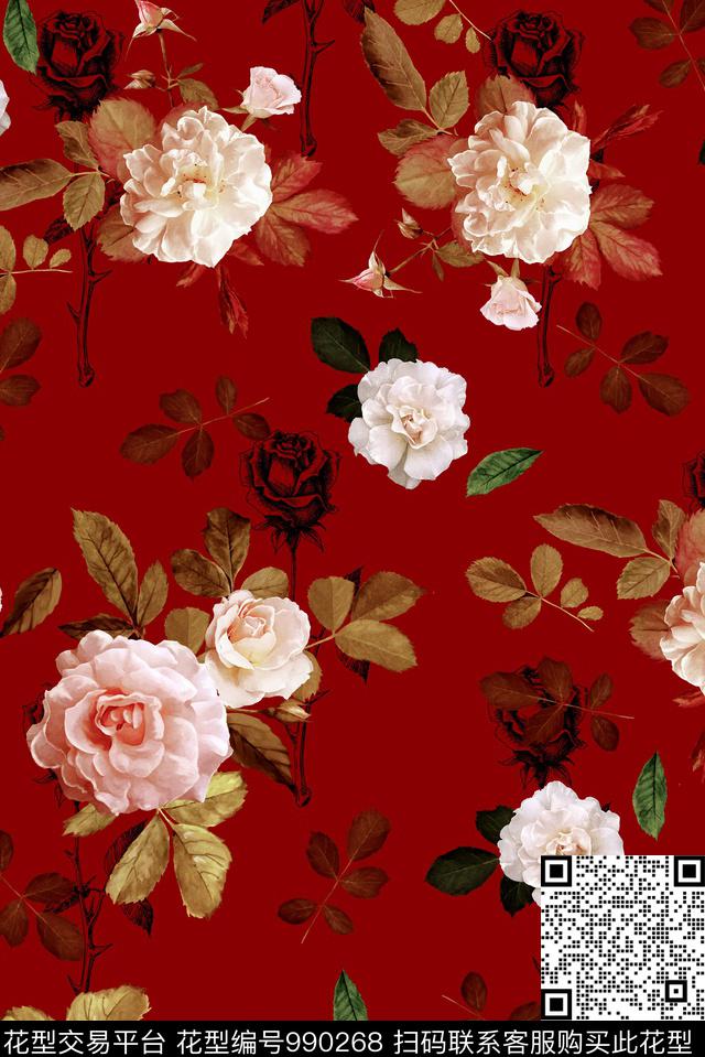 大花花卉女装数码印花华亿平台下载（图片编号: 990268） - 瓦栏（Walan）